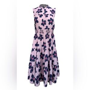 Kate Spade NY Grand Flora Mainline Pink Navy Floral Smock Waist Sleeveless Dress
